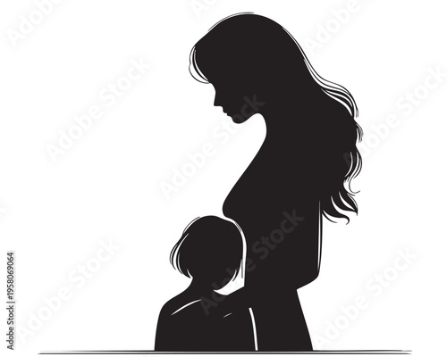 Woman and child, black and white. Mother with baby Sketching. Violence concept