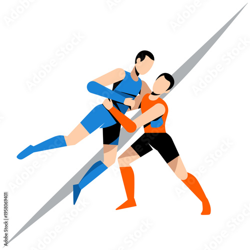 Two Wrestlers Fighting Dynamic Illustration