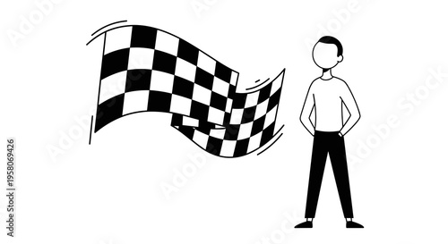 Checkered Flag Racing Symbol with Character