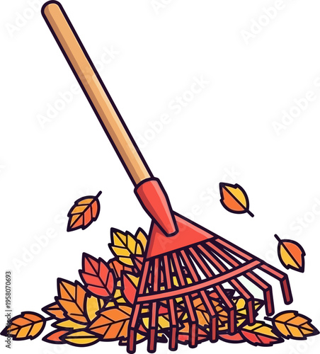 Rake with leaves and yard debris