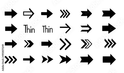 Right arrow icon set bold black modern simple arrows vector collection
