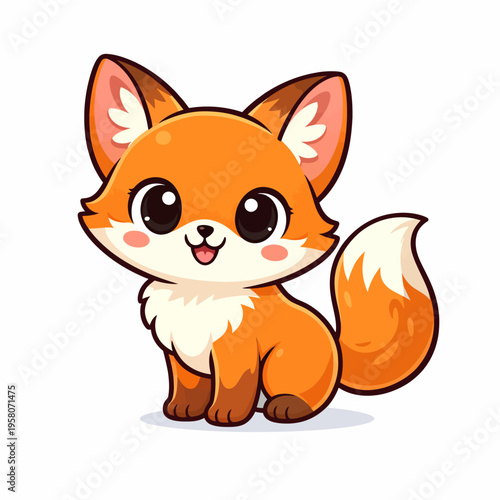 Adorable Baby Fox Cartoon Vector Character - Cute Orange Fox with Big Eyes and Bushy Tail