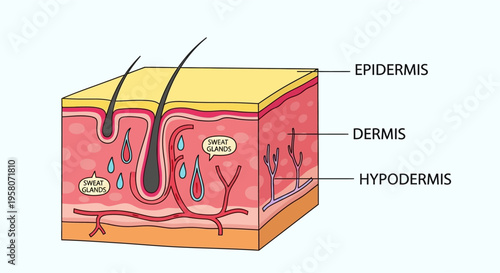 Skin layers anatomy diagram closeup.