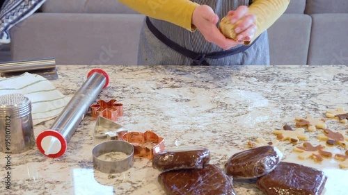 Baking Christmas Gingerbread Cookies in Modern White Kitchen