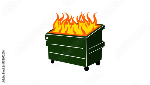 dumpster fire, flat color vector illustration