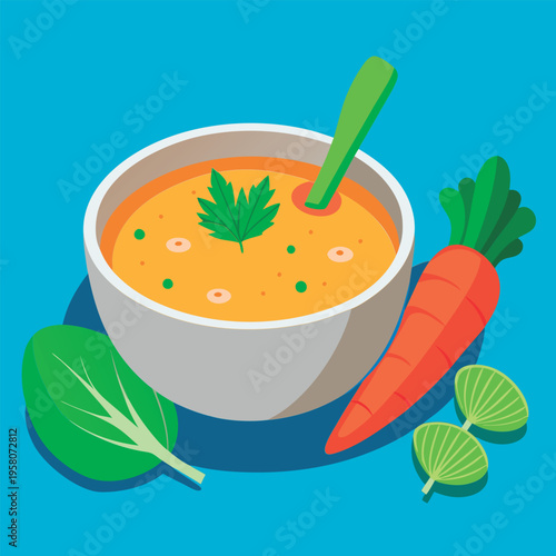 Nutritious soup with carrot and greens.