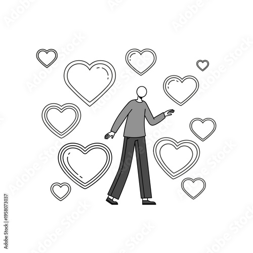 Hand Drawn Style Heart Icons with Character