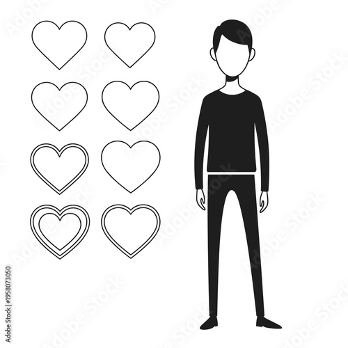 Minimal Heart Outline Icons with Male Character