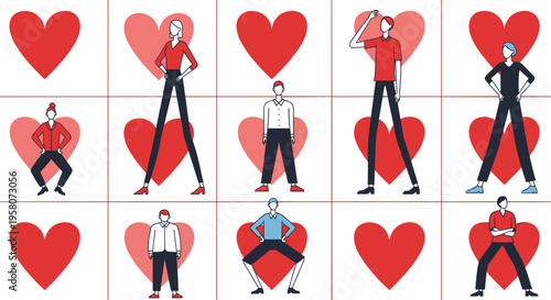 Love Story Scenes with Heart Background Illustration