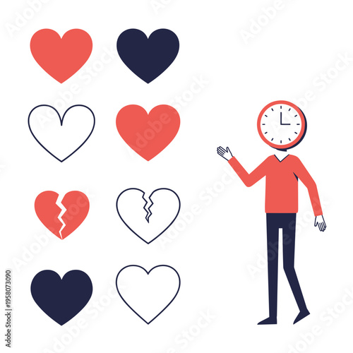 Heart Icons Collection with Character Illustration