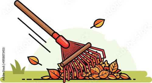 Rake with leaves on the ground