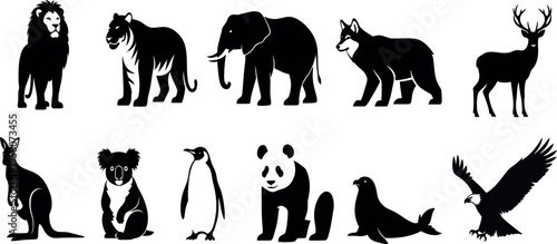 Collection of diverse animal silhouettes on white background