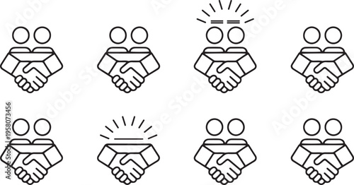 Conclusion agreement partnership deal outline icon. Two hands shaking and two human symbols. Minimalist vector pictogram for web and infographic use