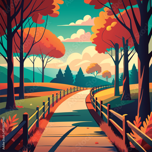 Autumn path through the park.