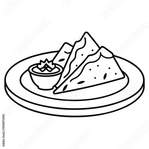Vector illustration of a Delicious quesadilla with salsa.