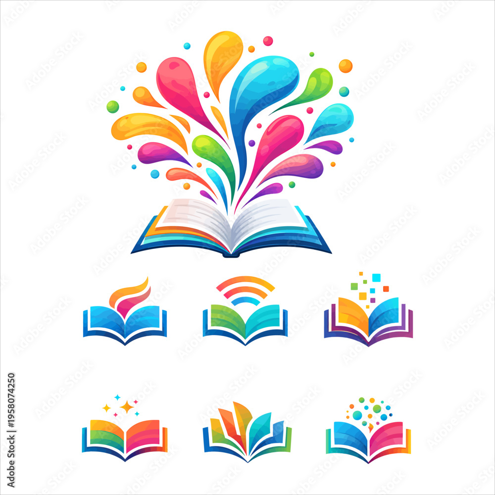 Fototapeta premium Open Book Logo Vector Bundle SVG PNG EPS AI | Colorful Education Learning Book Icons