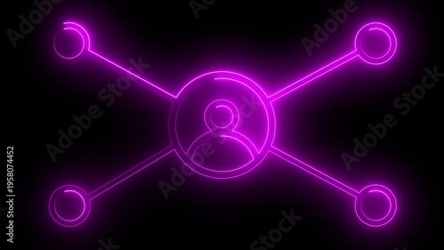 Animated simple network diagram with 5 user icons connected by lines representing social media or organizational structure on a black  background.