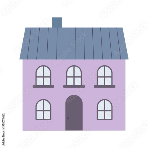Lilac house isolated on white background. Simple cottage vector illustration, color icon. Flat style.