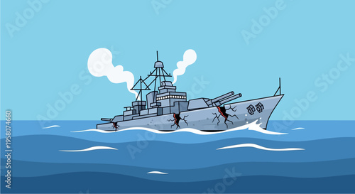 Large Military Warship Vessel at Sea.