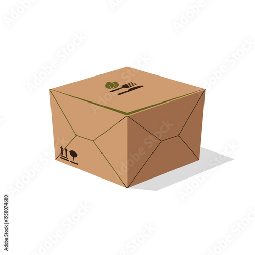 Cardboard Box with Food Icon: Delivery, Shipping, Takeaway, Meal Kit, Online Order