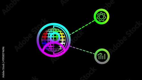 Animated simple network diagram with three user icons connected by lines representing social media or organizational structure on a black background.