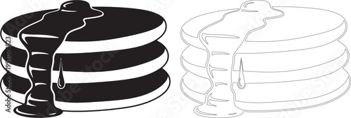 Black and white silhouette of stacked pancakes with syrup