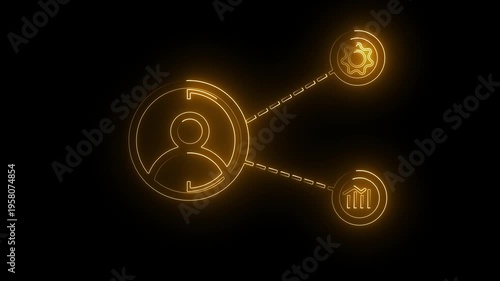 Animated simple network diagram with three user icons connected by lines representing social media or organizational structure on a black background.