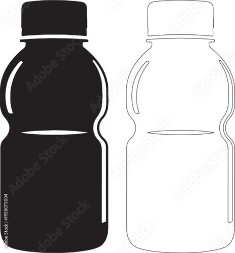 Black and white silhouette of two plastic water bottles