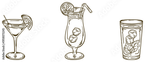 Cocktail drinks hand drawn sketch collection
