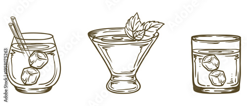 Cocktail drinks hand drawn sketch collection