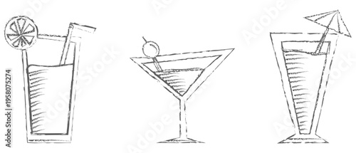 Cocktail drinks hand drawn sketch collection