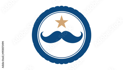 Blue Badge with Mustache and Star Emblem.