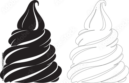 Black and white soft serve ice cream silhouettes swirl