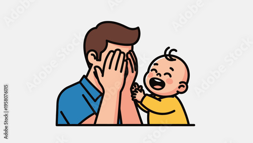 Man and Baby Cartoon Illustration Interaction.
