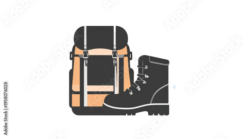 Backpack and hiking boot graphic illustration.