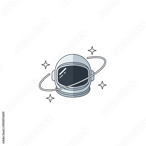 Astronaut helmet with stars and ring.