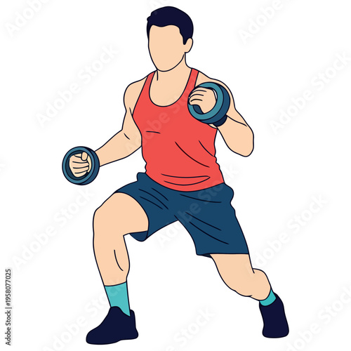 Man performing a dumbbell lunge exercise for fitness and strength training