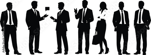 Business people silhouettes communication concept, corporate professionals discussing and standing poses, office workers team isolated, leadership, management, teamwork, modern 