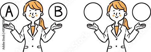 AとBの選択肢　若い女性会社員　上半身　ベクター（オレンジ）
