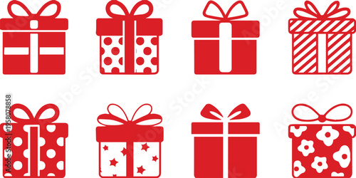 gift box designs varied bow wrapped present icons vector