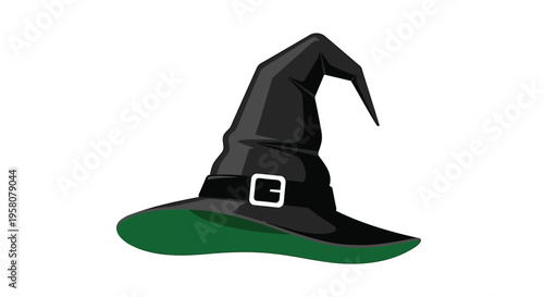 Vector witch hat icon with green brim and silver buckle