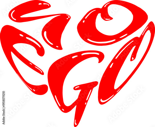 illustration of the word “NO ego” arranged in a heart shape.