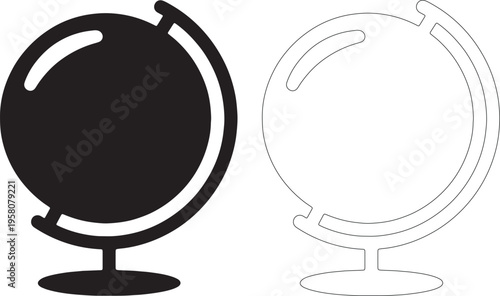Black globe on stand silhouette and outline earth planet