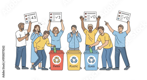 Diverse group of people actively participating in recycling efforts.