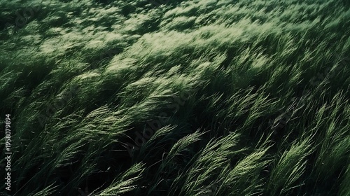 wind field of tall grass swaying in the