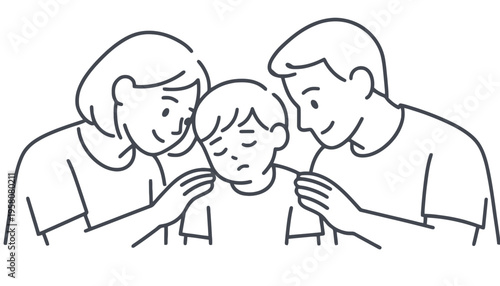 Family comforting a sad child with love and support