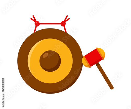 Brown gong with red mallet musical instrument