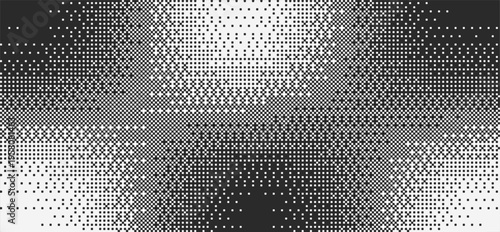 Bitmap black white gradient texture. Pixelated dither effect banner. Grunge pattern. Abstract glitchy 8 bit game wallpaper. Retro pixel art vector illustration.
