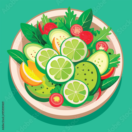 Vector illustration of a Colorful fresh vegetable salad.
