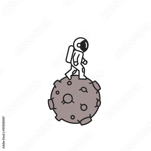 Astronaut standing on asteroid surface.